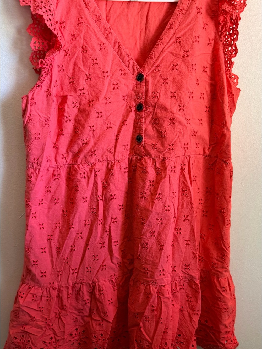 LOFT Coral Eyelet V-Neck Button dress